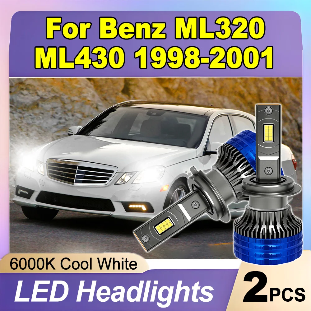 

2PCS 20000LM High Power Front Headlamps 6000K Super White LED Headlights Plug and Play For Benz ML320 ML430 1998 1999 2000 2001