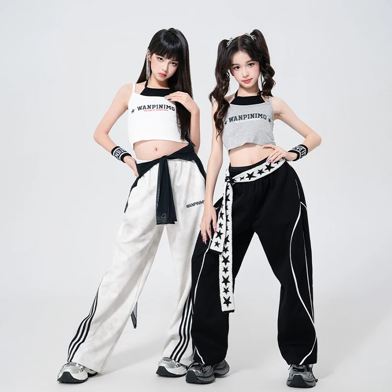 힙합 K-pop 자르기 탑 카고 바지 어린이 스트리트 댄스 복장 어린이 streetwear 의상 소녀 그룹 재즈 의류 세트 xh2645