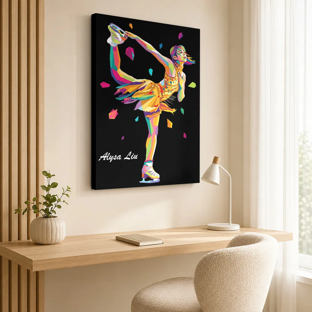 Alysa Liu Figure Skating Pop Art Framed Canvas Poster Personalized Sports Portrait Canvas Wall Art for Gym Decor Ready to Hang