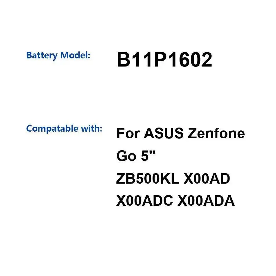 

Надежная замена для Asus Zenfone GO 5 "ZB500KL X00AD X00ADC X00ADA аккумулятор мобильного телефона с быстрой зарядкой B11P1602 2660 мАч