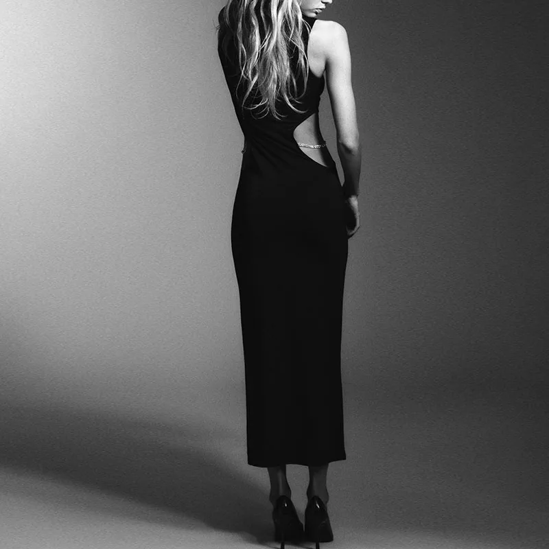 신상품 가을 시즌 여성 민소매 오픈 디자인 드레스 주얼리 장식 8-25세 적합 2025 가을 컬렉션