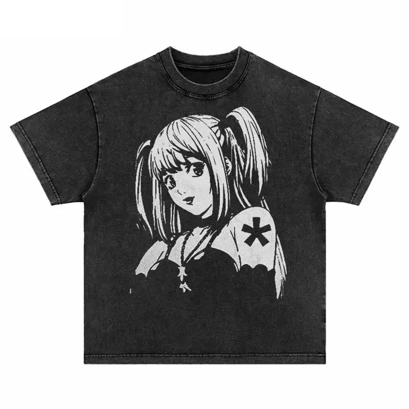 

Harajuku 2024 Retro Goddess Print Retro Hip Hop American High Street Anime Cartoon Washed Cotton T-shirt Clothing