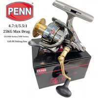 PENN GX1000-7000 Fishing Reel with 13+1 High-End Bearings, 25KG Max Drag, and Bonus PE Fishing Line Gift