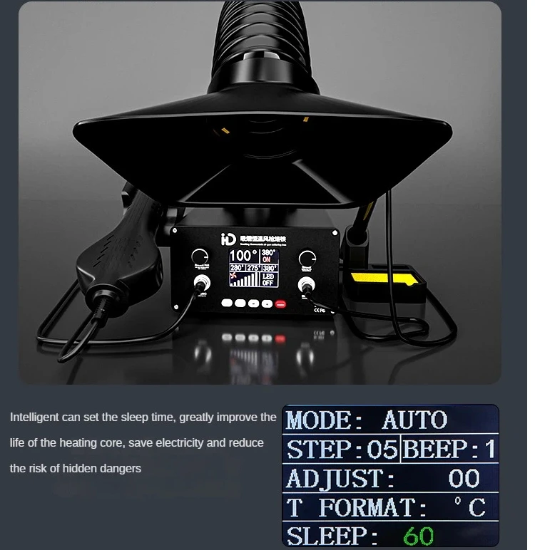 

TBK D301 3-in-1 Hot Air Gun Soldering Iron Station & Solder Sucker for Phone Motherboard and Back Glass Disassembly & Soldering