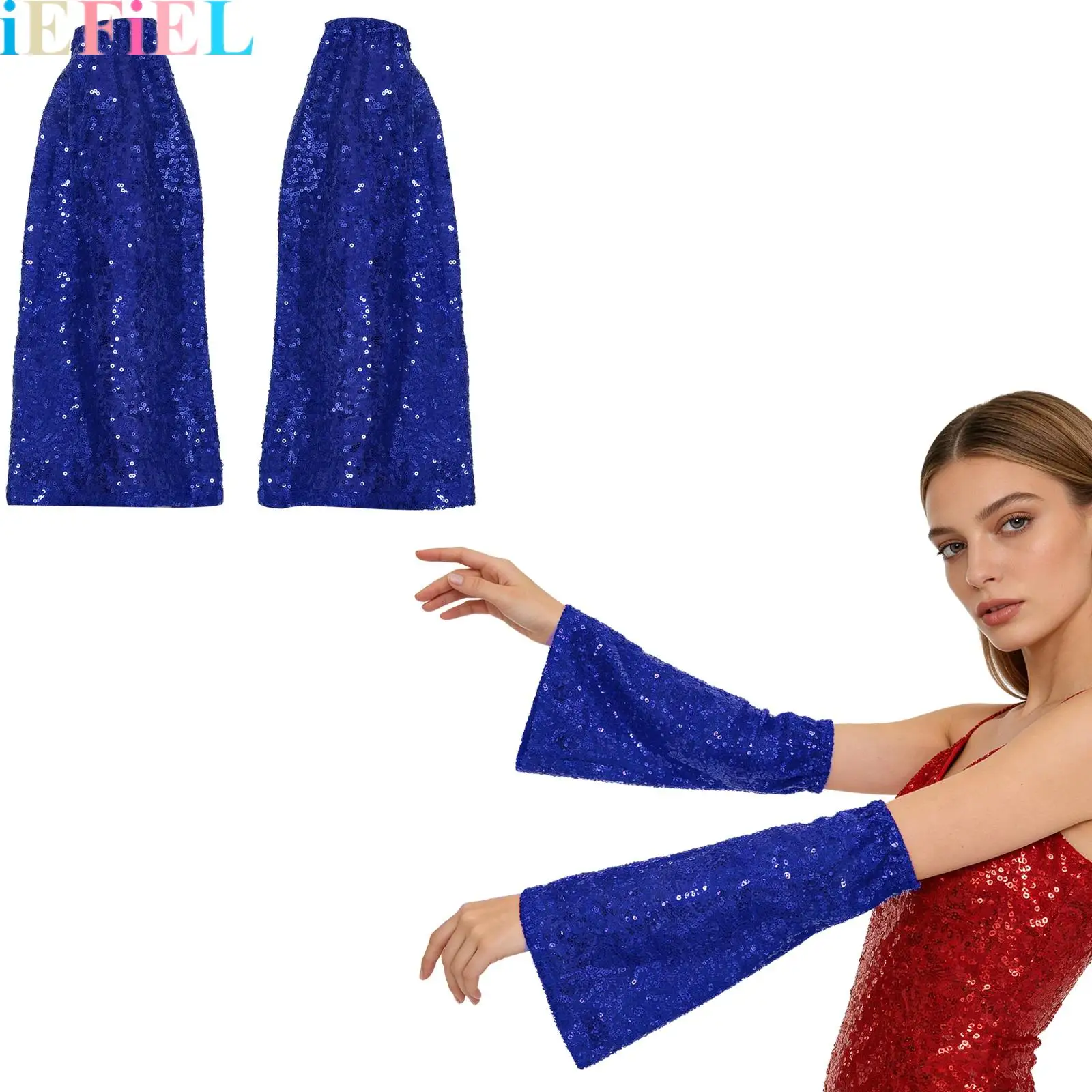 

1Pair Women Shiny Sequin Arm Warmers Sleeves Elastic Band Bell Wide Design for Halloween Christmas Stage Performance And Party