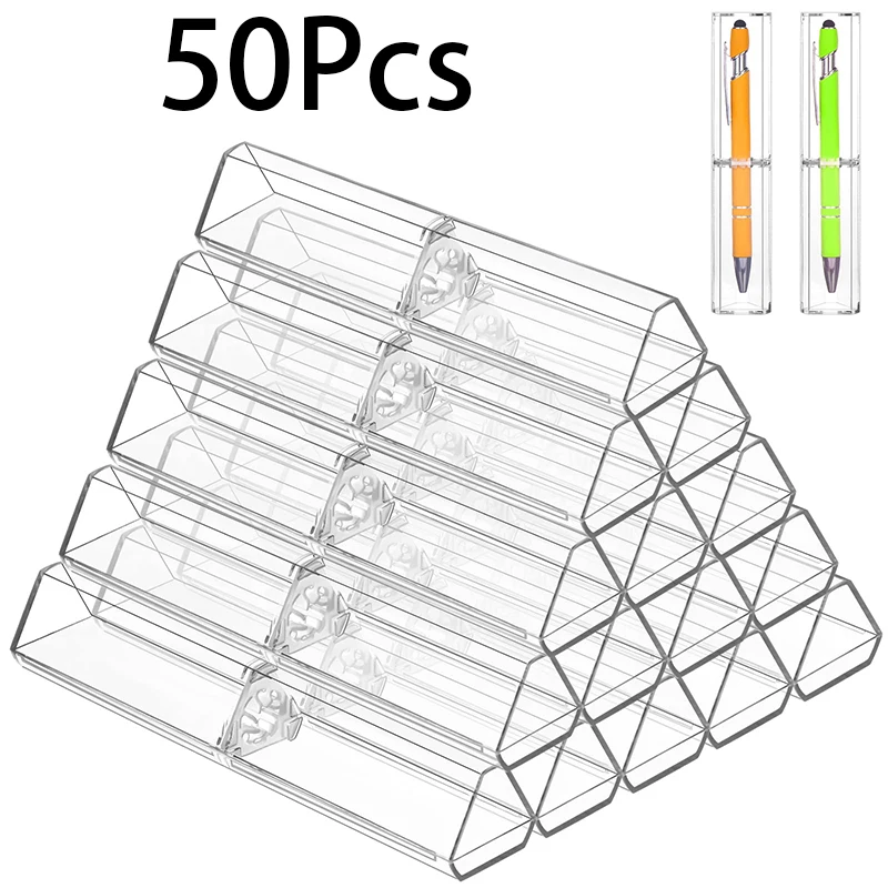 アクリルボールペンケースホルダー、ギフトボックス、空のシングルペンディスプレイ、収納ケースチューブ、学校やビジネス用の容器、50個