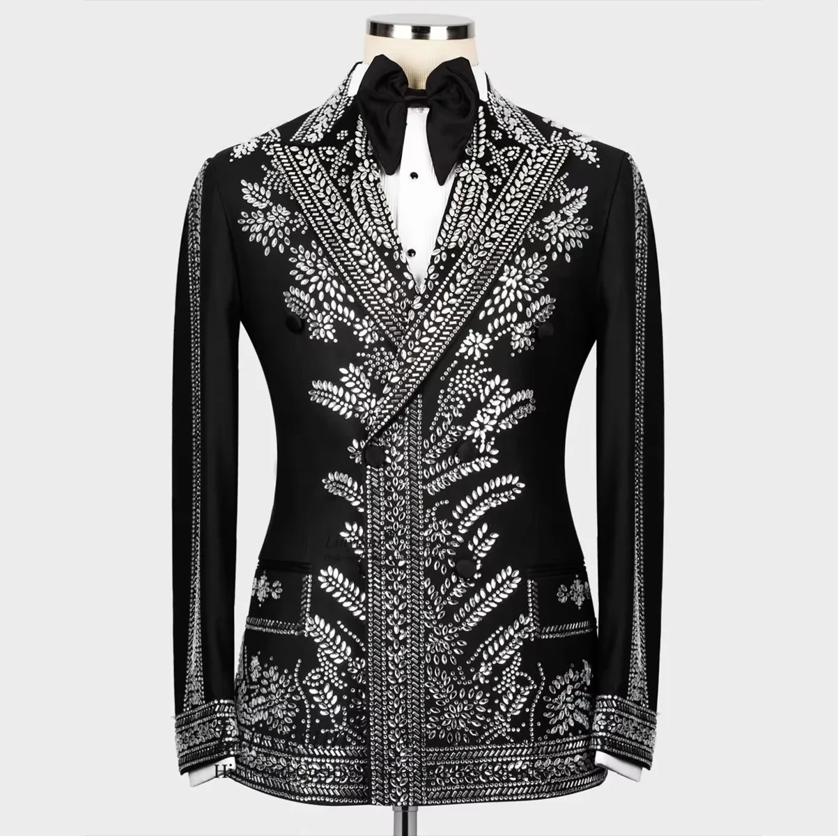 Luxury Customized Men's 2 Piece Tuxedo Slim Fit One Button Beaded Crystals High Quality for Business Wedding Groom