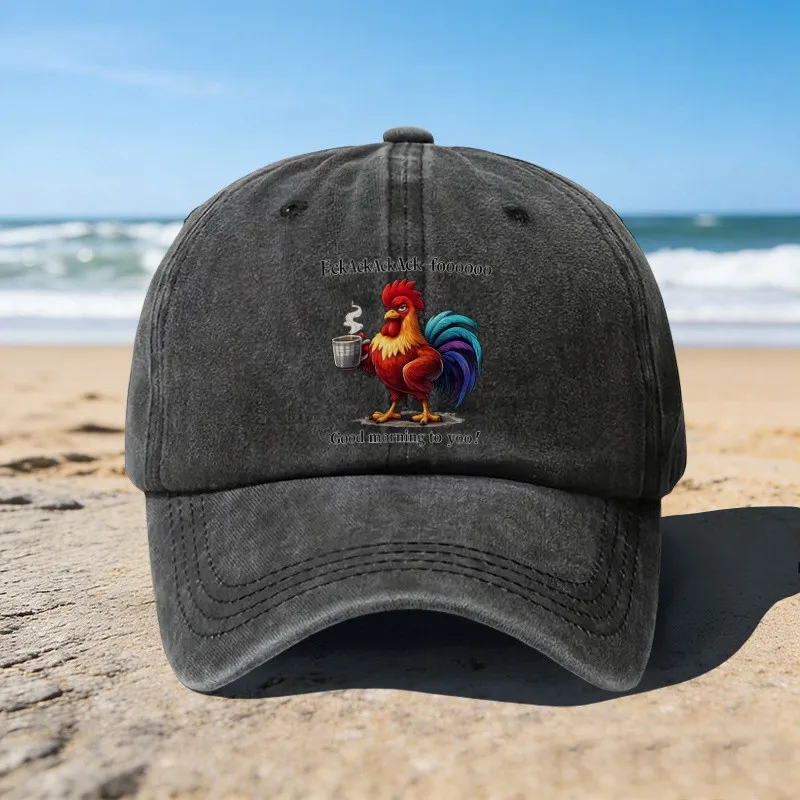 Rooster-Drinking-Coffee-Print-Baseball-Cap-Unisex-Adjustable-Cotton-Washed-Denim-Cap-for-Outdoor-Hiking-Daily-Wear
