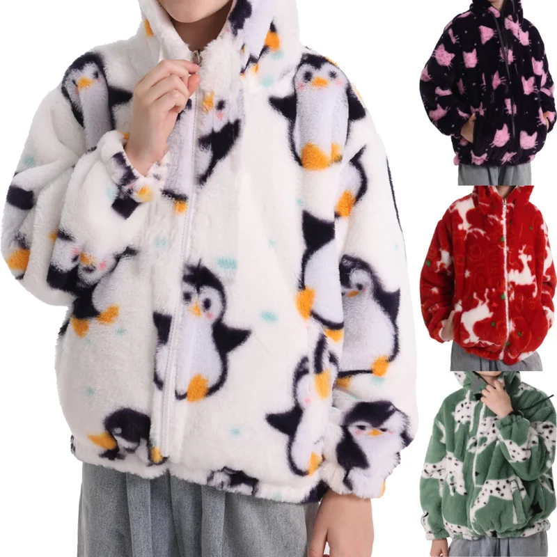 

Новинка 2025 года, супер теплая фланелевая толстовка из искусственного меха, плюшевая флисовая толстовка с капюшоном, зимнее повседневное пальто, корейская мода TRER34 RQR90