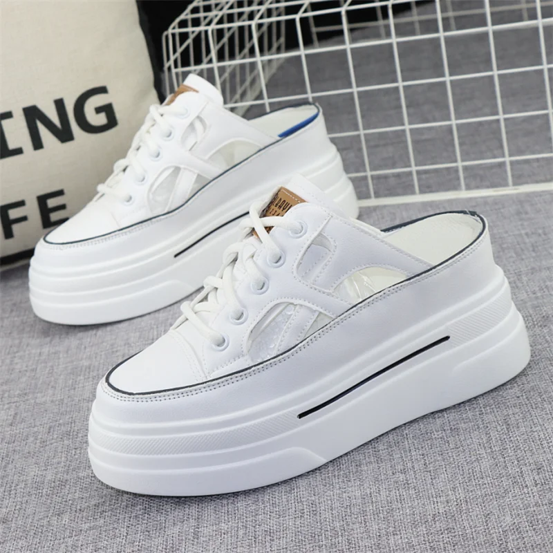 Muffin Thick Soled Women\'s Shoes 2023 Summer New Style Non Heel Inner Heightening Casual Shoes Women\'s Hollow Vulcanized Shoes