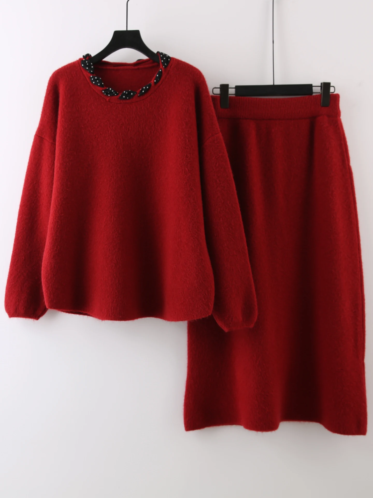

Korean Sle Loose Long Sve round Ne Knitwear High Waist Skirt Two Piece Set Women's Faion Warm Thi Winter Outfit