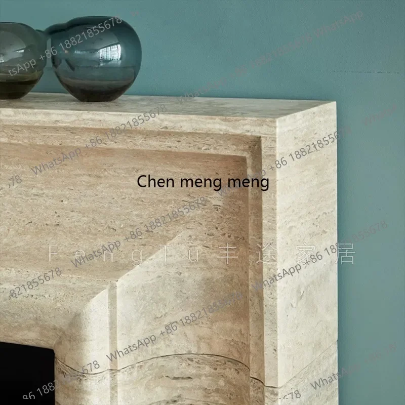 French natural marble fireplace living room against the wall travertine decoration simple stone carving mantel E136