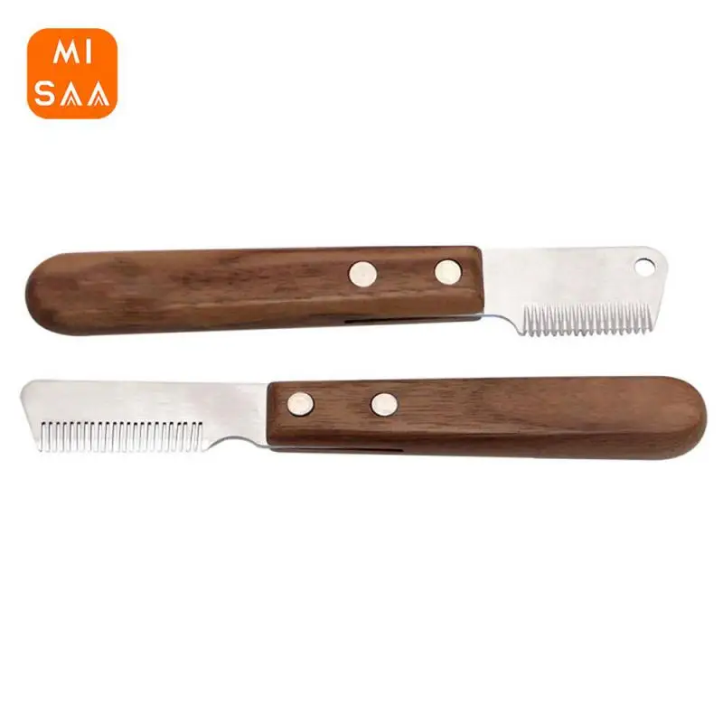 Pet Products Scraper Comb Wooded Cleaning Tool Coat Stripping Knife Stripper Trimmer Handle Dog Stainless Steel Brushes Pet Comb