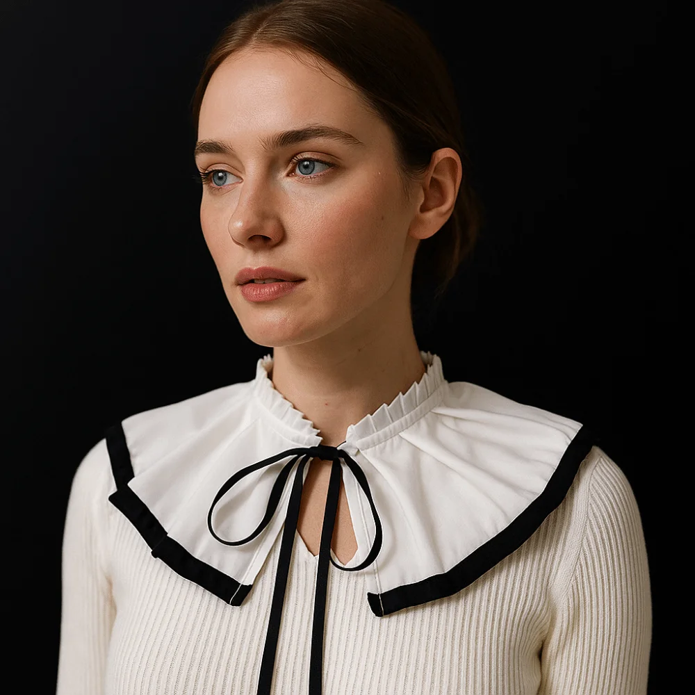 

Lolita Retro Style Lolita Fake Collar Black White Pleated Design Neck Ruff Detachable Double Layer Lapel Cape Dance Performance