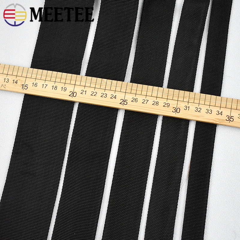 Meetee 5/10Meters 20-50mm Black Tubular Rescue Tape Double-layer Polyester Webbing Bag Clothes Ribbon Sewing Trimming Accessory