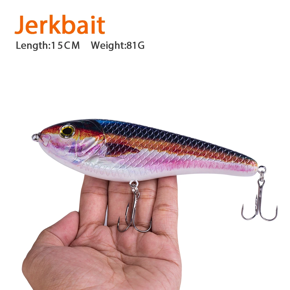 15cm/81g Pike Lures Slider Jerkbait Wobbler Rattle Slow Sinking Glide Jerkbait Sith Loud Sound Full Range Pike Musky Lure Tackle