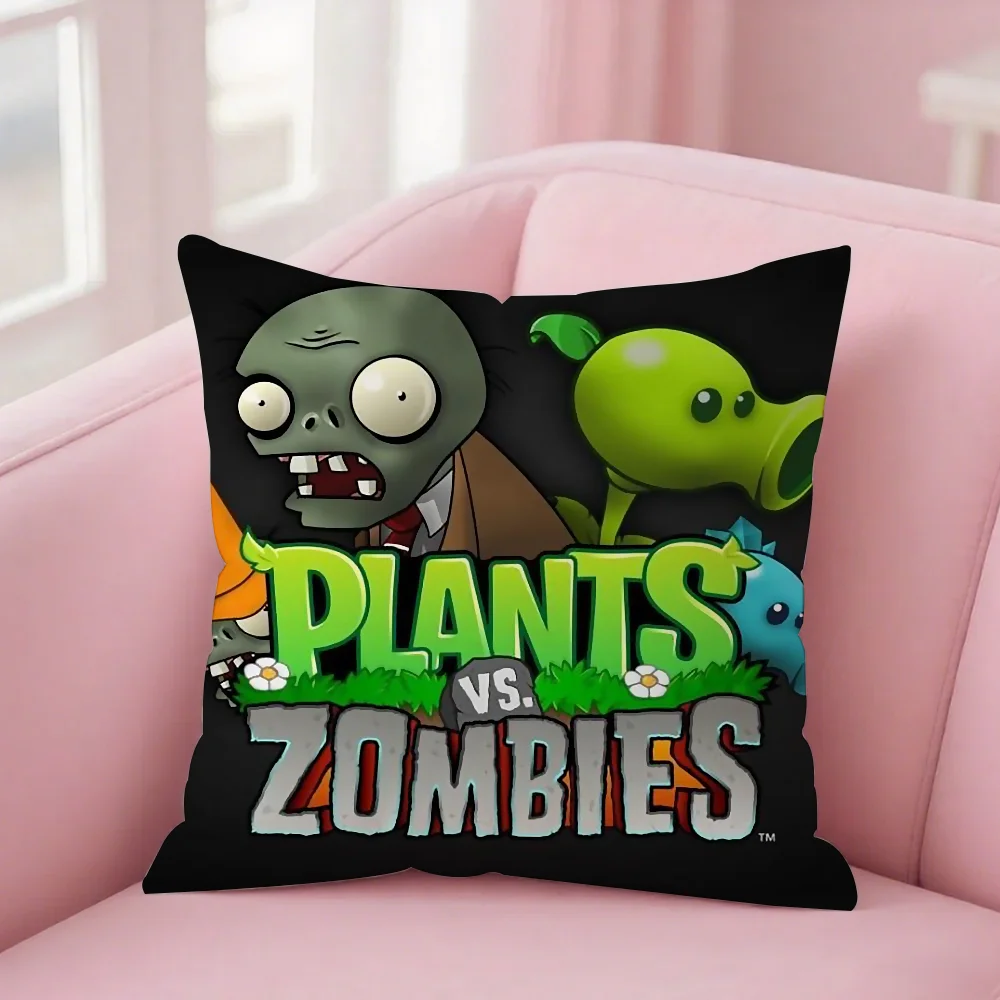 لعبة P-Plants Vs Z-Zombies Strategy كيس وسادة مربع على الوجهين الطباعة قصيرة أفخم غطاء وسادة أريكة غرفة نوم السرير #6