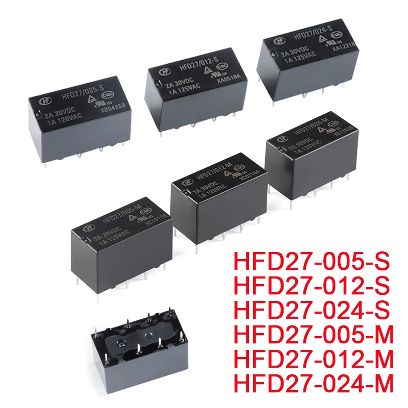 

5pcs/1Pc Mini Relay HFD27 DC 5V 12V 24V HFD27-005-S HFD27-012-S HFD27-024-S 2A 8Pin Sensitive DIP Relays HFD27-005-M 12V 24V