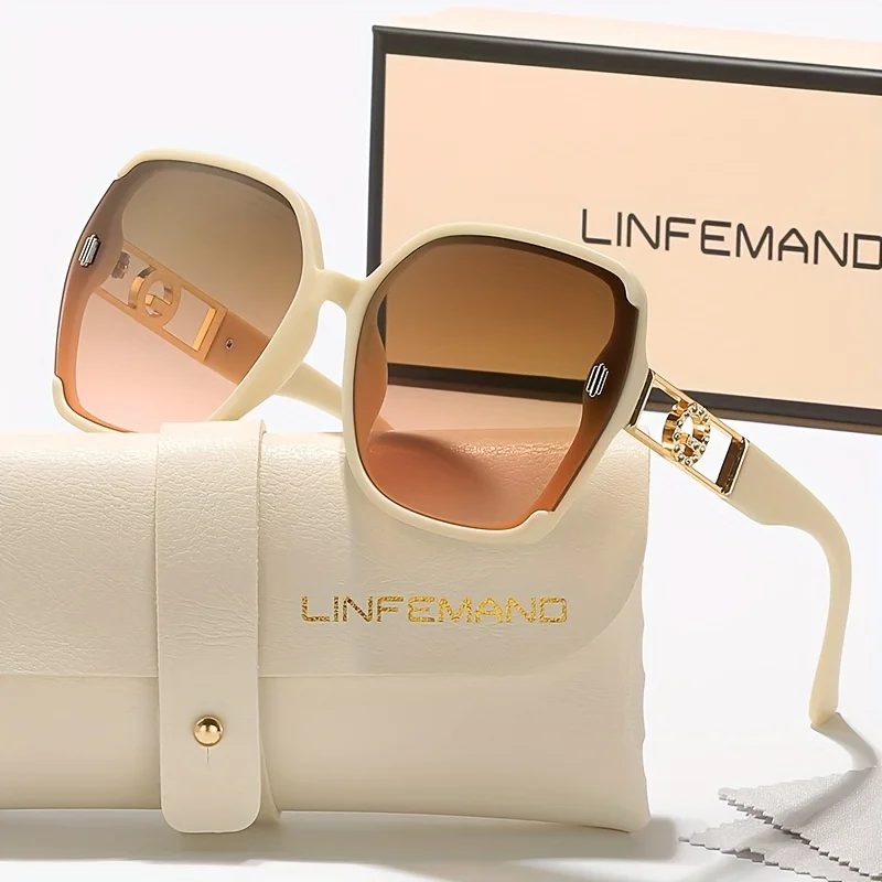 LINFEMAND Modische Brille mit übergroßem Rahmen und Farbverlaufslinse, lässiges Weihnachtsgeschenk für Damen im Party-Stil – Detail 1