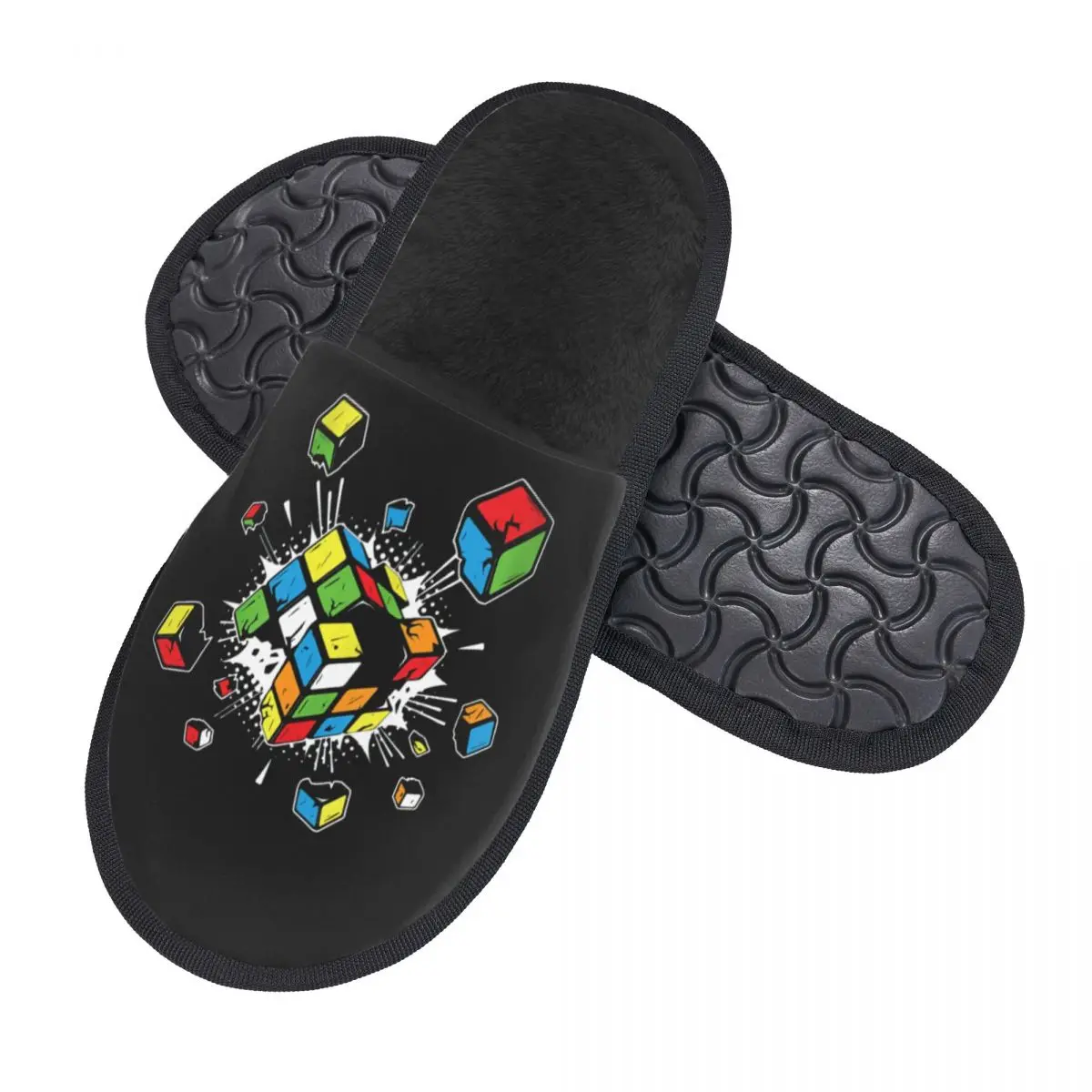 Custom Exploding Rubix Rubiks Magic Cube House Slippers Women Soft Memory Foam Math Gift Slip On Bedroom Slipper Shoes