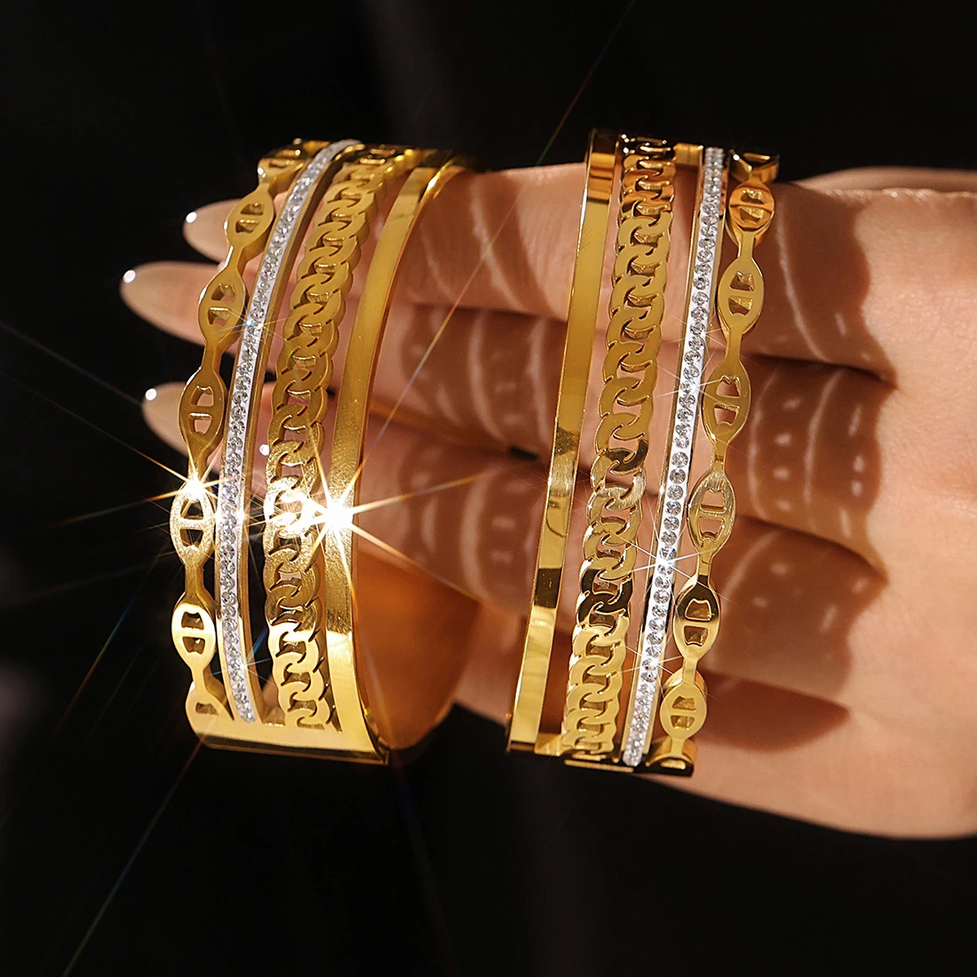 Trendy Stainless Steel Bracelet for Women Plated Gold Waterproof Luxury CZ Bangle Fashion Charm Jewelry Gift Wholesale
