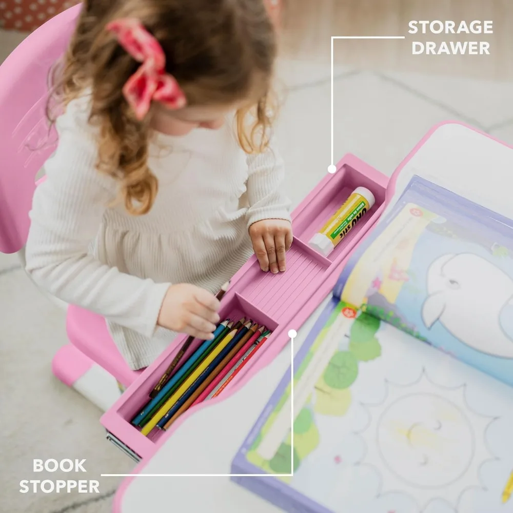 جبل ذلك! طقم مكتب وكرسي للأطفال، ارتفاع قابل للتعديل، مكتب بناتي، مكتب دراسة للأطفال ومجموعة كراسي للأولاد، طاولة للفن،