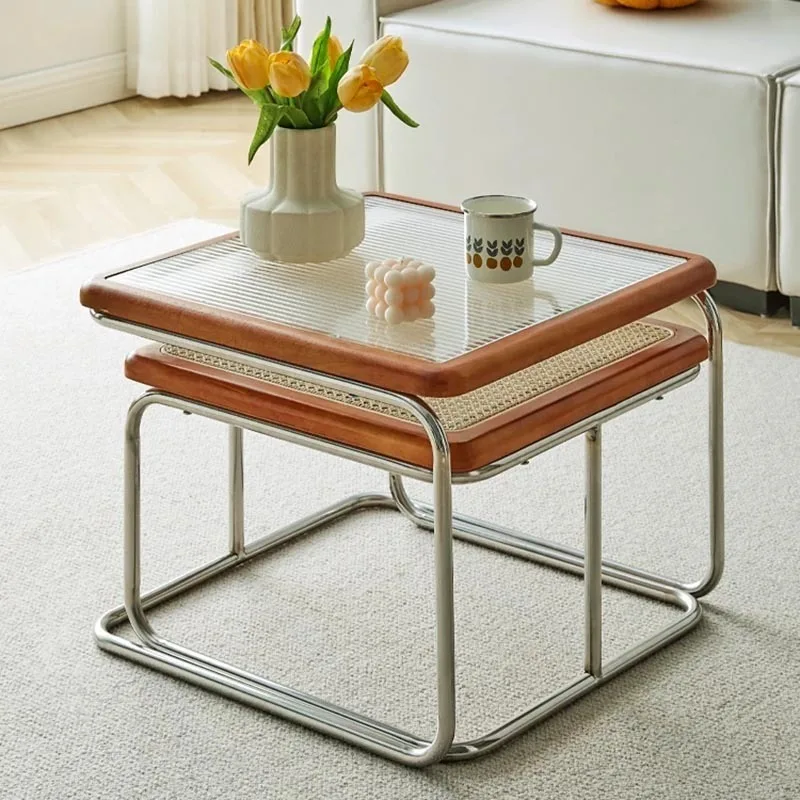 

Medieval Style Rattan Coffee Table Small Floor Retro European Coffee Table Sofa Side Unique Mesa Auxiliar Living Room Furniture
