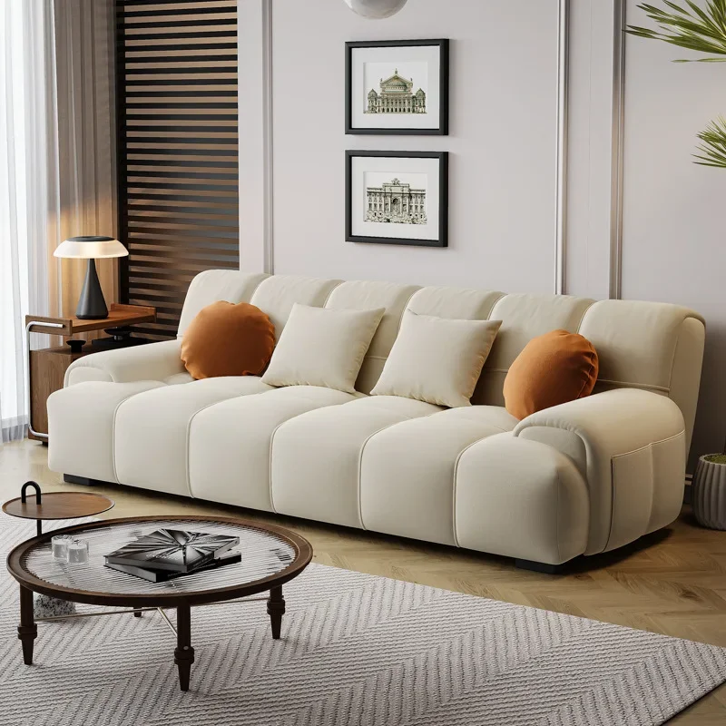 أريكة توفو كريمية لغرفة المعيشة، شقة صغيرة للدراسة، صف مستقيم، سرير أريكة إيطالي بسيط