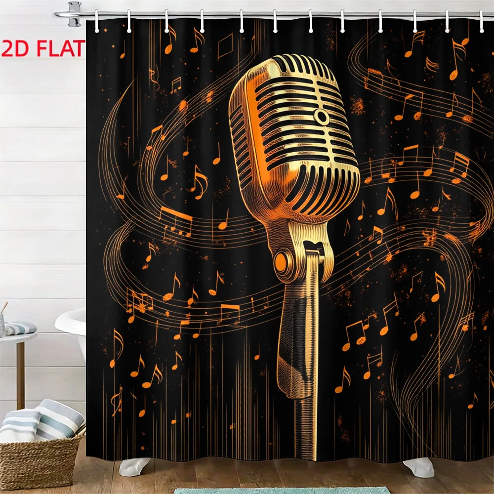 Винтажная занавеска для душа с изображением микрофона и музыки, ретро-дизайн, декор для ванной, художественный принт, 180x180 см