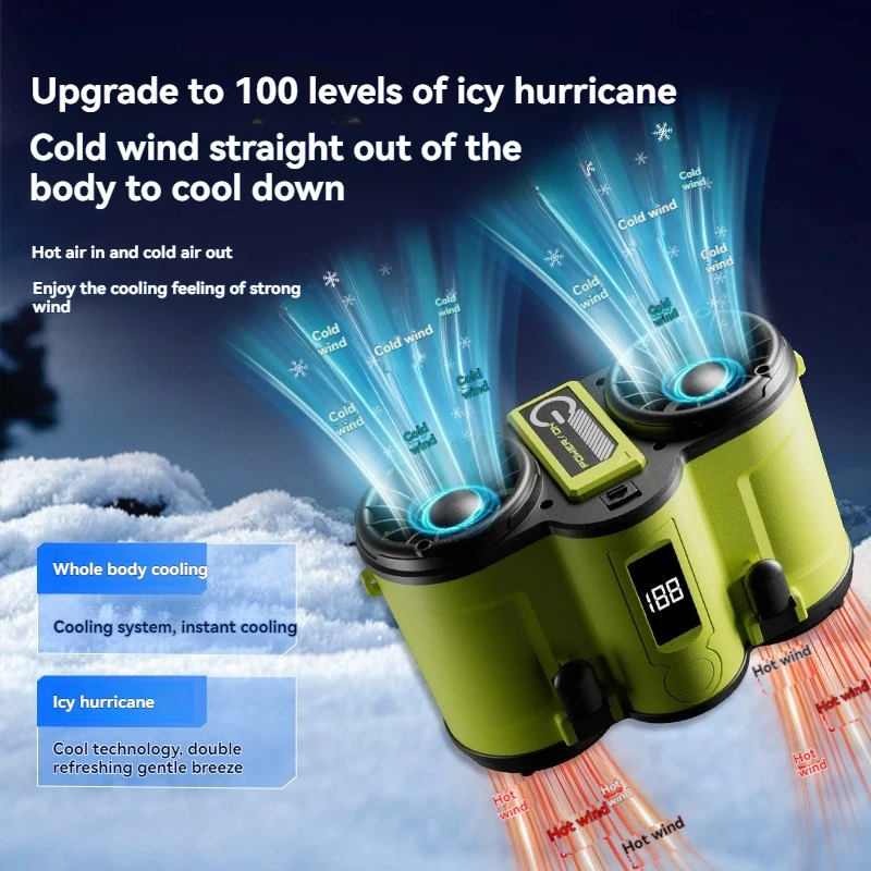 Waist mounted fan portable outdoor cooling device for construction sites, USB 100 speed cooling 6000mAh