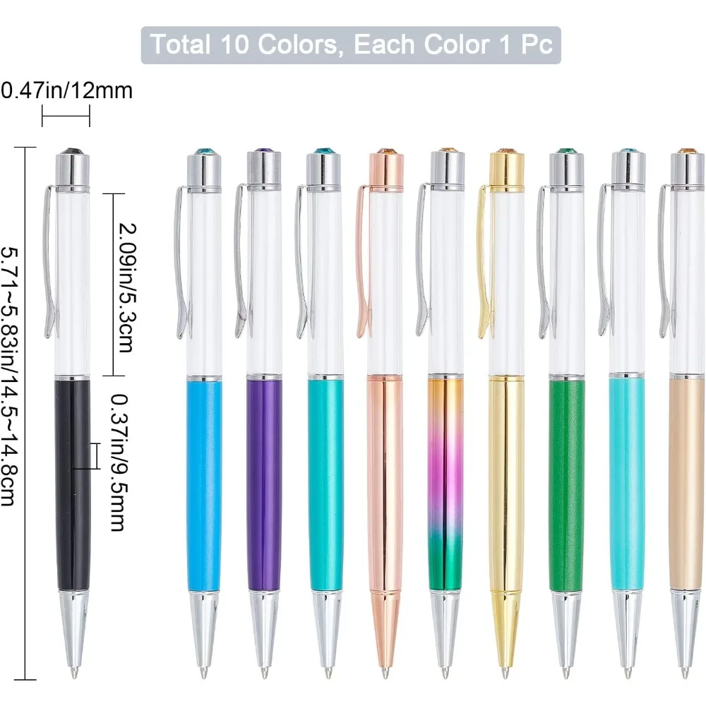 10 Colors 10PCS Empty Tube DIY Pens Marble Floating Liquid Sand Pens Glitter Metal Ballpoint Pen with Plastic Crystal