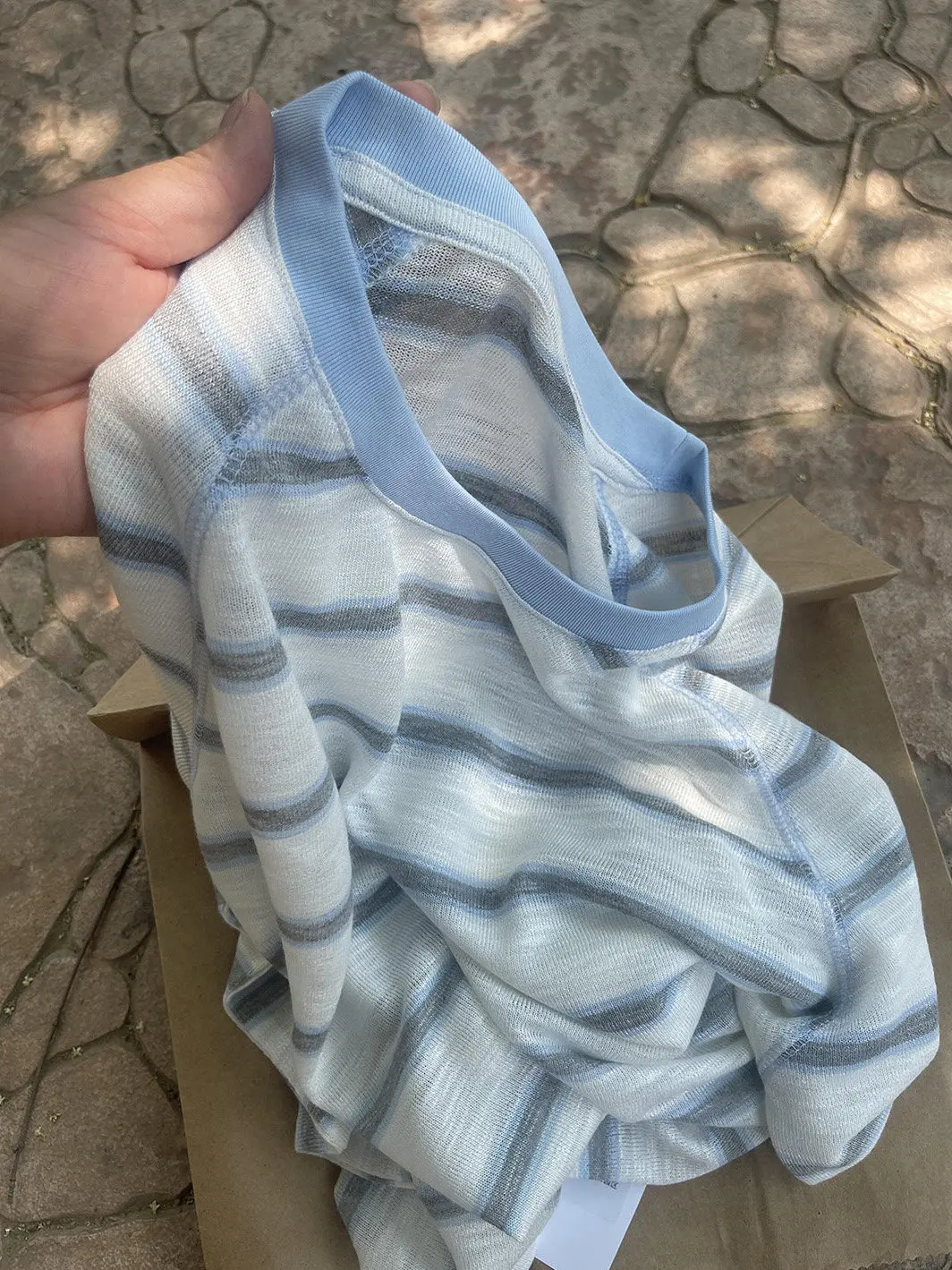 

Женская свободная дышащая футболка Laid-ba Color Blo Stripe с длинным рукавом и круглым вырезом, летний повседневный топ