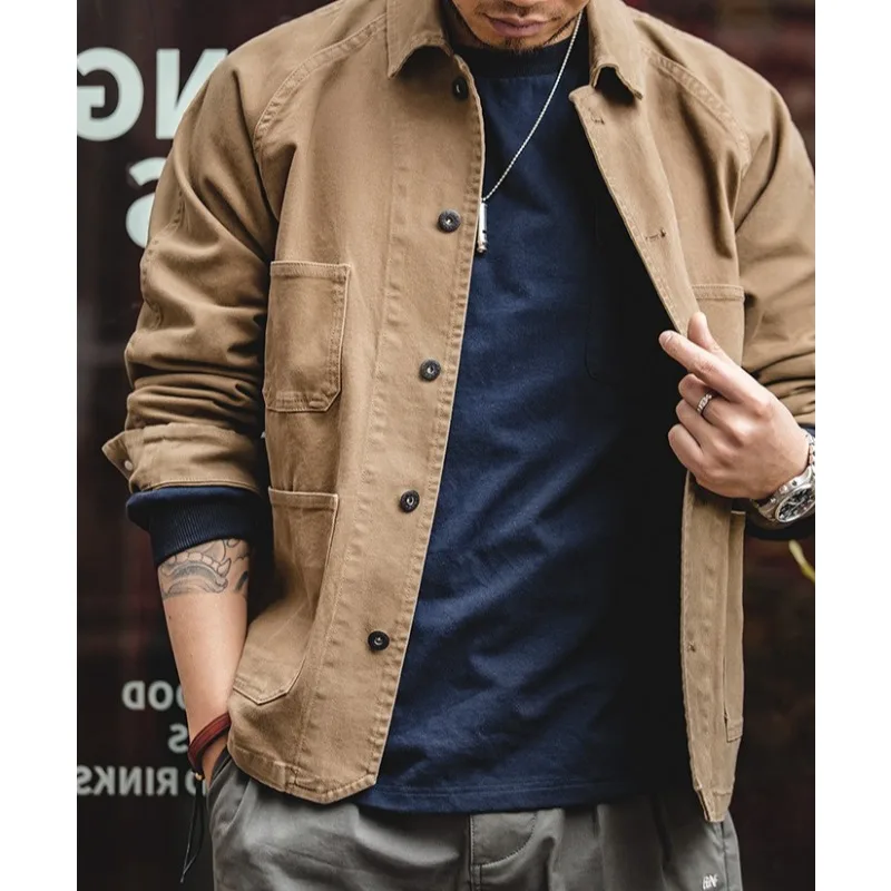 American Retro Amekaji Style Multi Pocket Lapel Jackets for Men 2026 Autumn New Men's Casual Loose Outdoors Workwear Jacket Coat