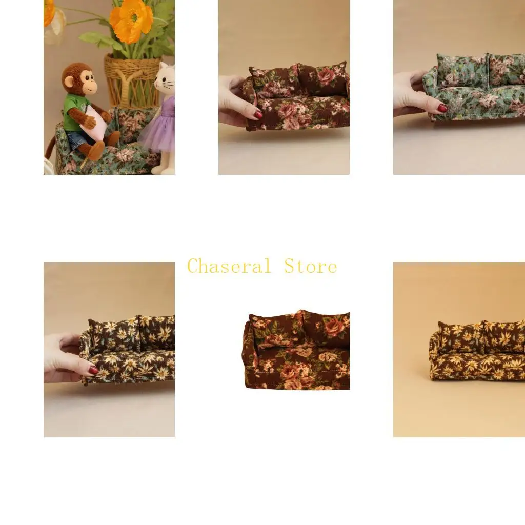 

E7CE Miniature Couch Living Room Scene Display Sofa Doll House Landscape Furniture