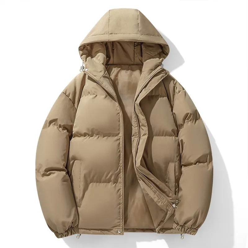 Hooded Loose Fit Coats Hong Kong Style with Zipper Front Casual Style Pocket Decoration Long Length Men Winter Hooded Coat