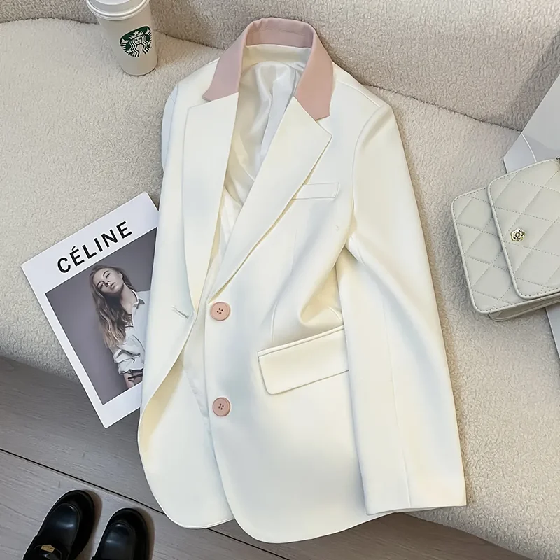 

Colorblock Casual Suit Jacket Women's Outwear 2025 Spring Autumn New Korean Fashion Design Loose Long Sleeve Professional Blazer