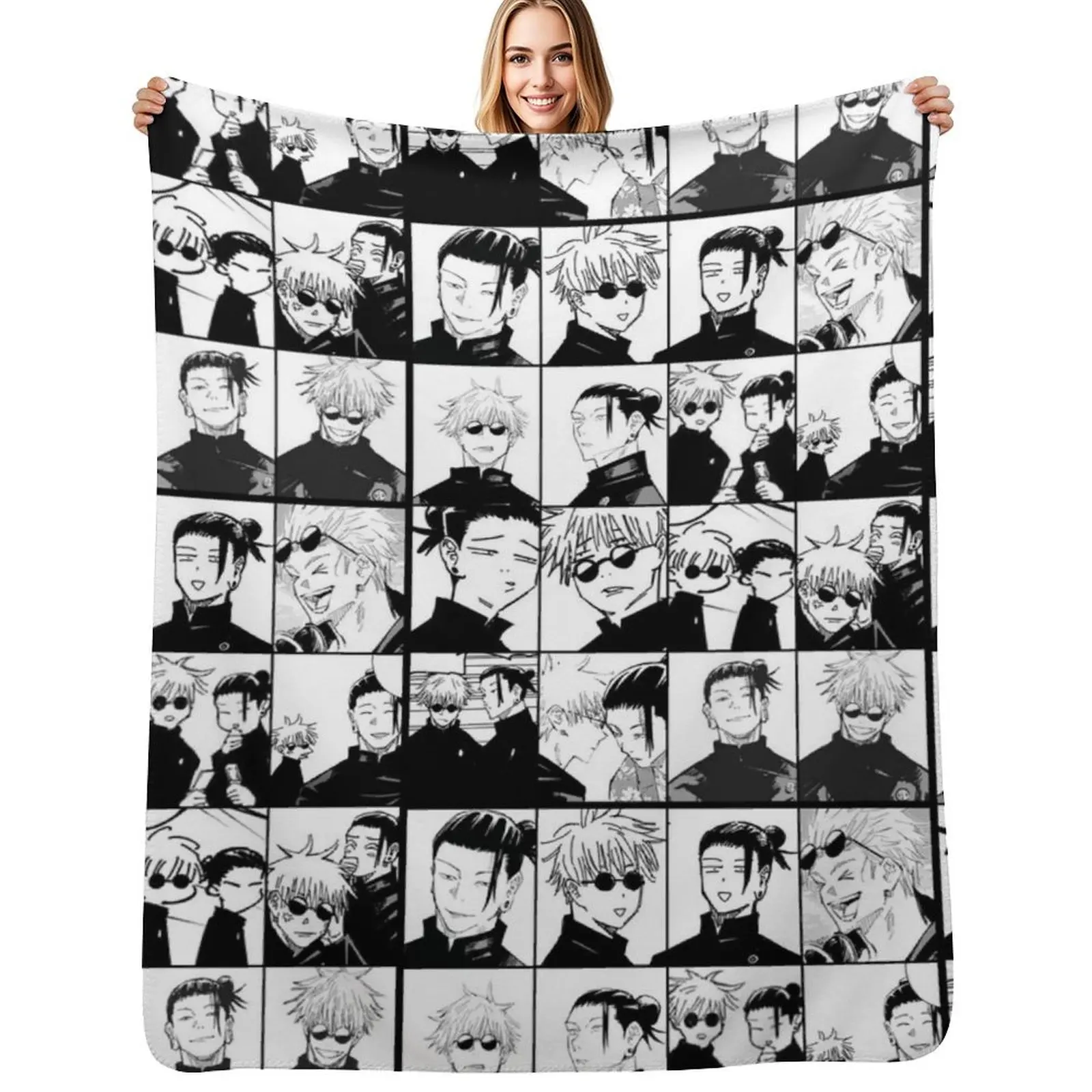 

geto x gojo collage- manga panel Throw Blanket Versatile Cozy Throw Blanket for All Occasions