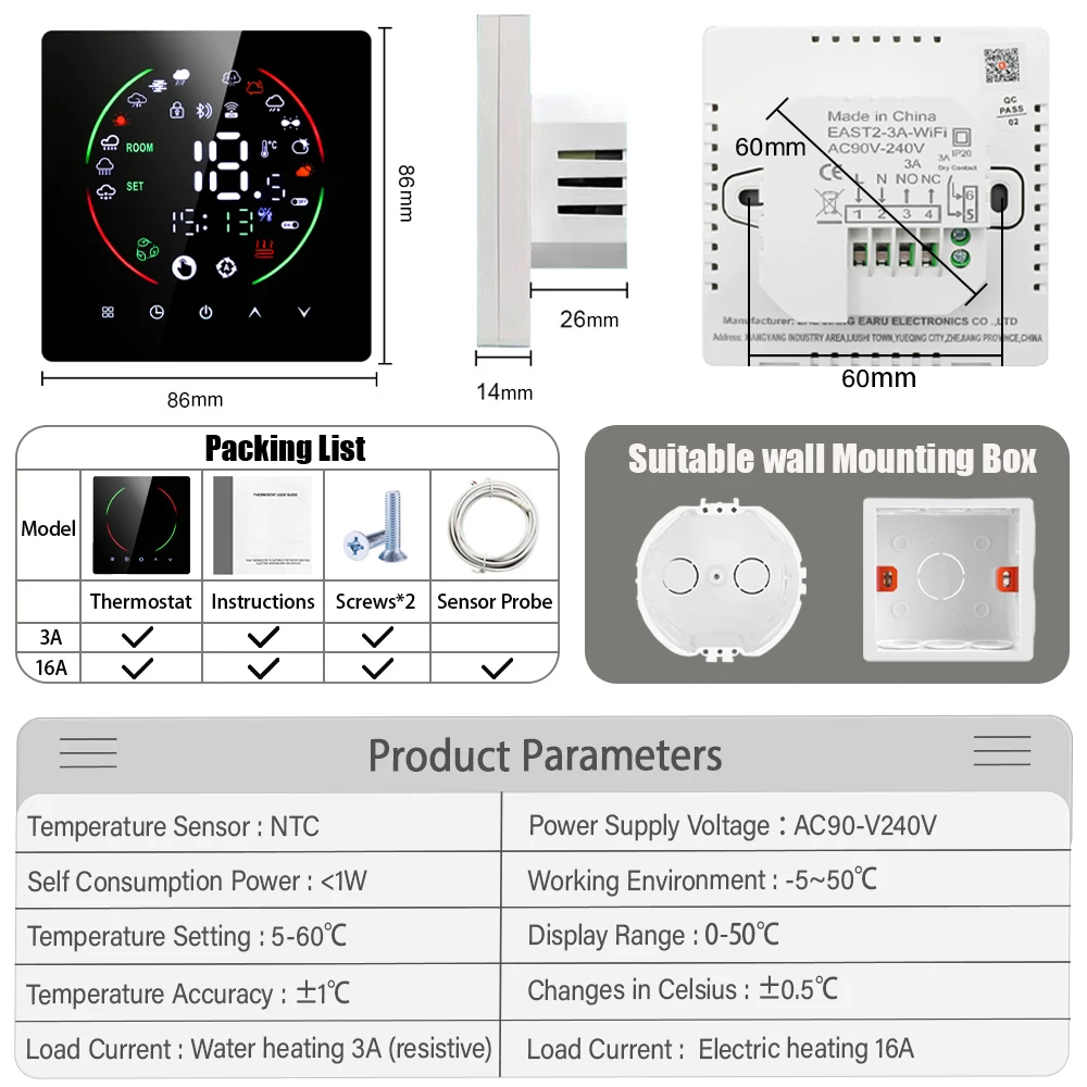 Tuya WiFi Termostato Inteligente, Aquecimento Elétrico de Piso, TRV, Água, Caldeira a Gás, Temperatura, Voz, Controle Remoto para o Google Home, Alexa