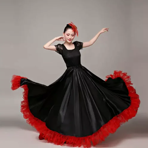 Flamenco Chiffon Dance Skirt for Women 720 Degrees Solid Color Long Skirts Practice Wear Chinese Style Skirt with Big Hem A369