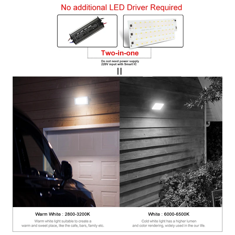 10pcs 50W Led Chip 220V Smart IC Floodlight Outdoor Long Service Time DIY LED Lamp Flood Light Spotlight Lighting SMD 2835 Chip