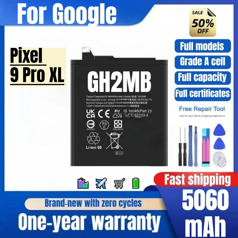

GH2MB for Google Pixel 9 Pro XL Phone Battery 0 Cycle High Quality High Capacity Replacement Bateria Grade A Cell with Tools