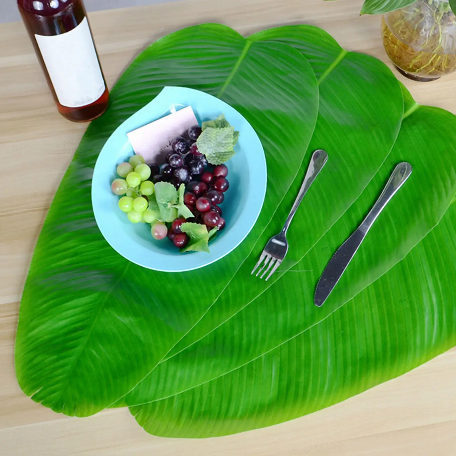10 unidades de manteles antideslizantes con diseño de hojas de plátano, ideales para proteger mesas, tazones, vasos y para fiestas, cenas, hoteles y restaurantes.