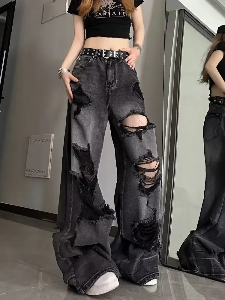 Design Jeans, High Street Heavy Industry Wide Leg Pants, High-end Floor Length Pants, Trendy Brand Women's Jeans