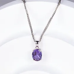 Color Changing Created Alexandrite Pendant Necklace 925 Sterling Silver Gemstone Fine Jewelry For Women Basic Style Free Chain