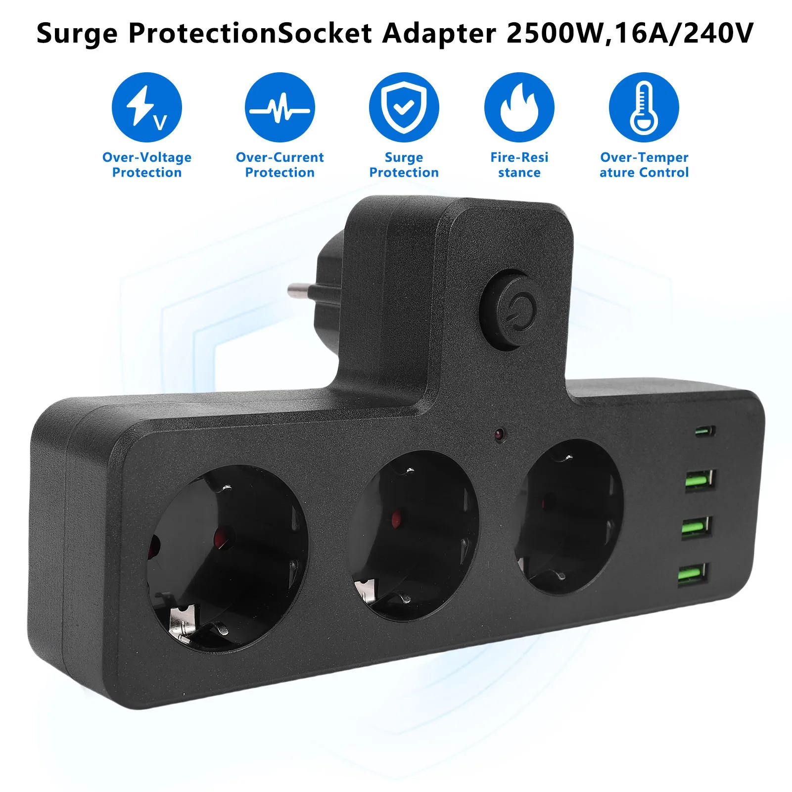 Outlet Extender 3 AC Outlets 3 USB Ports 1 Type C Port Multi Functional Power Strip with  for Home 3 Outlet Extender