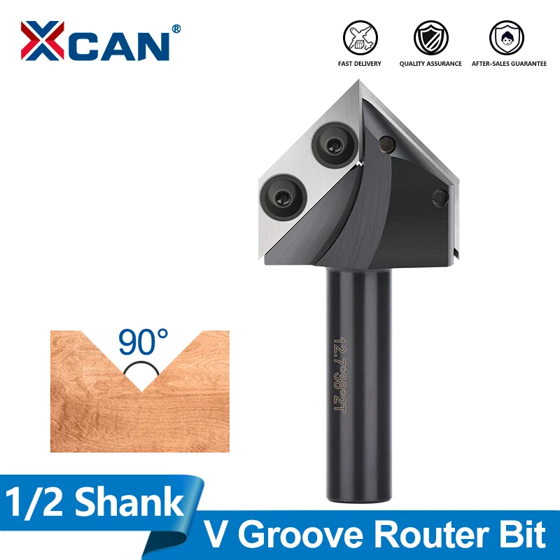 

XCAN Milling Cutter V Groove Router Bit 90 Degrees 1/2 Shank V Slot Wood Planer Bit with Carbide CNC Insert Woodworking Tool