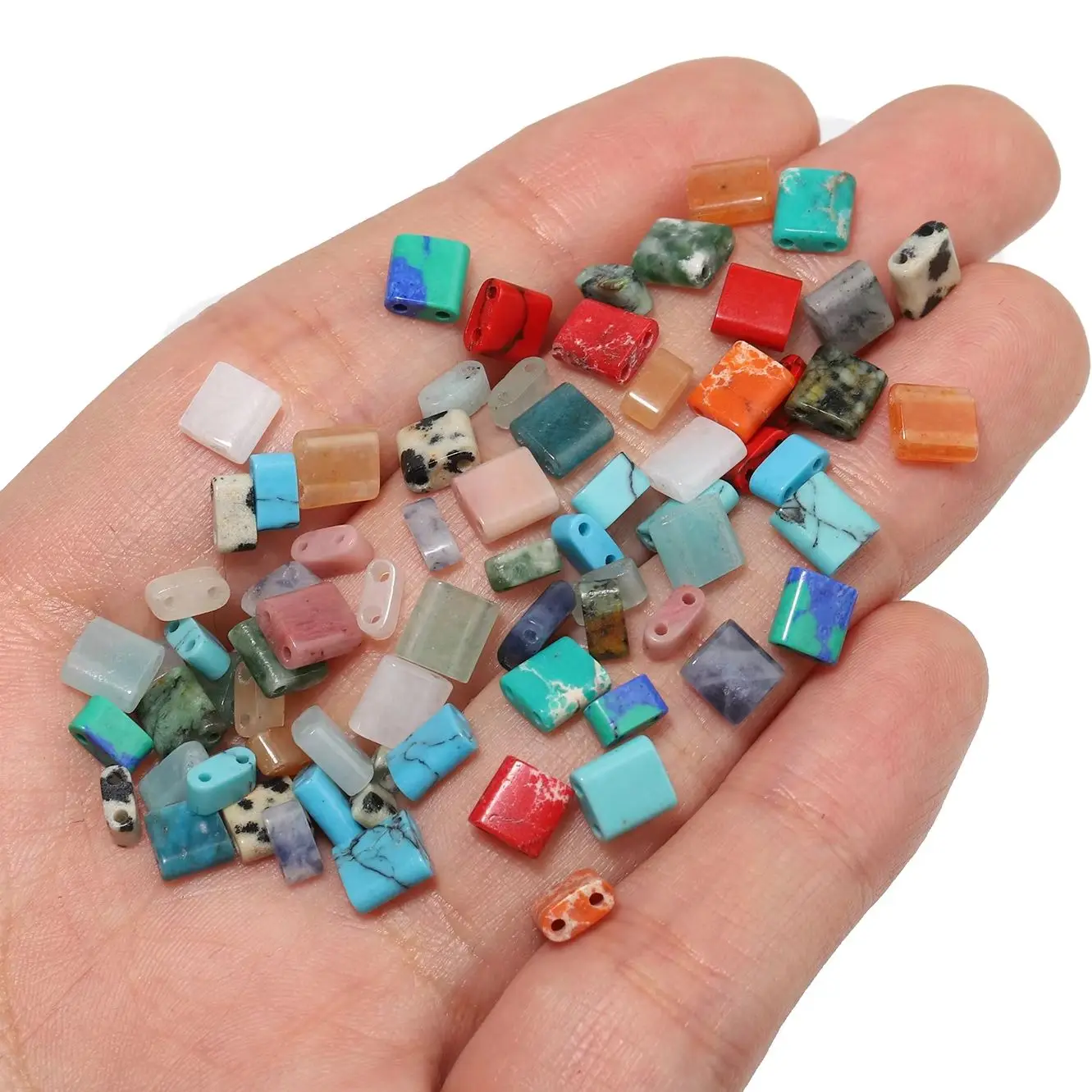 20/40pcs Natural Stone Aventurine Howlite Double Hole Seed Beads Loose Spacer Beads for Jewelry Making DIY Bracelet Necklace
