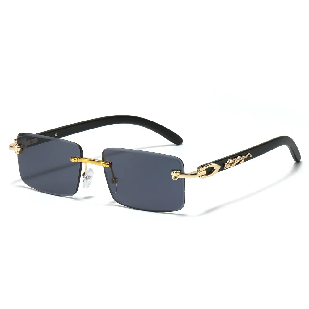 European and American Fashion Square Frameless Sunglasses with Unique Leopard Decoration for Men, Trendy Street Style Glasses