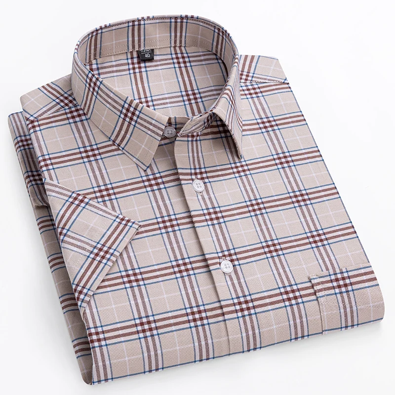 plus size 14xl 100%cotton oxford hight qulity summer short sleeve shirts for men slim fit formal shirt soft plaid office clothes