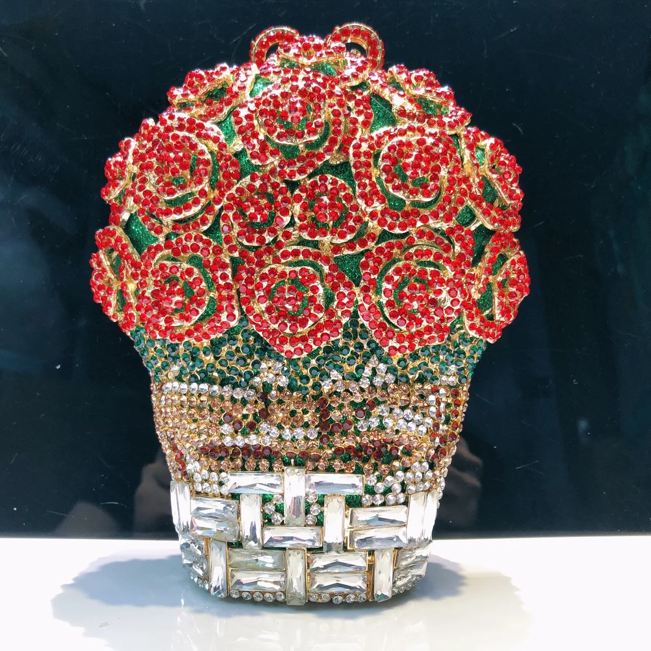

Rose Basket Diamond Dinner Bag Hollow Metal Crystal Banquet Stone Clutch High-End Ladies' Banquet Bag Carteras Diseñador De Lujo